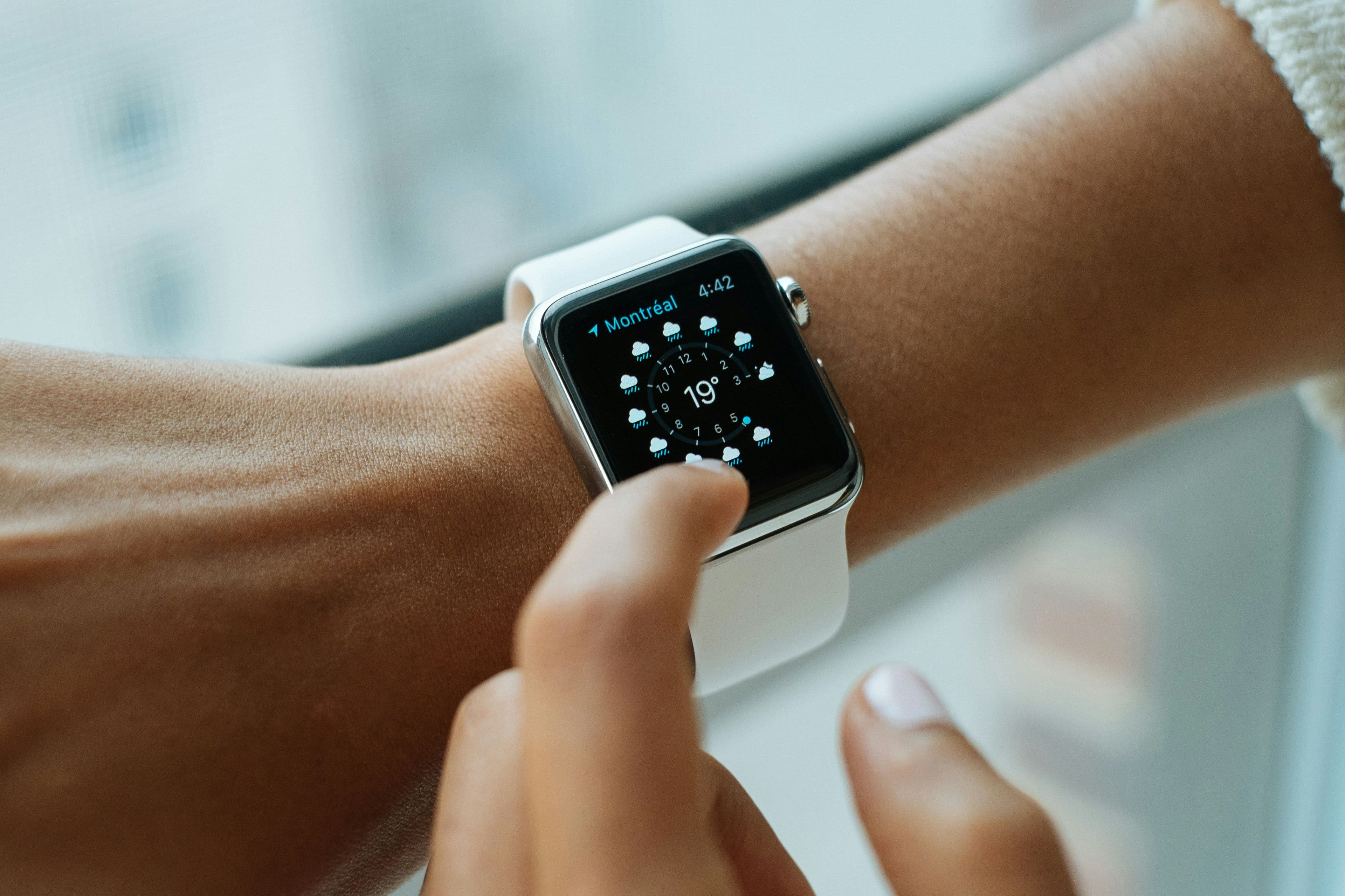 A smartwatch close up on a wrist